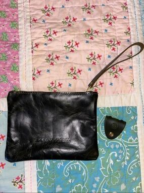 Genuine Leather Green Wristlet Clutch with Strap